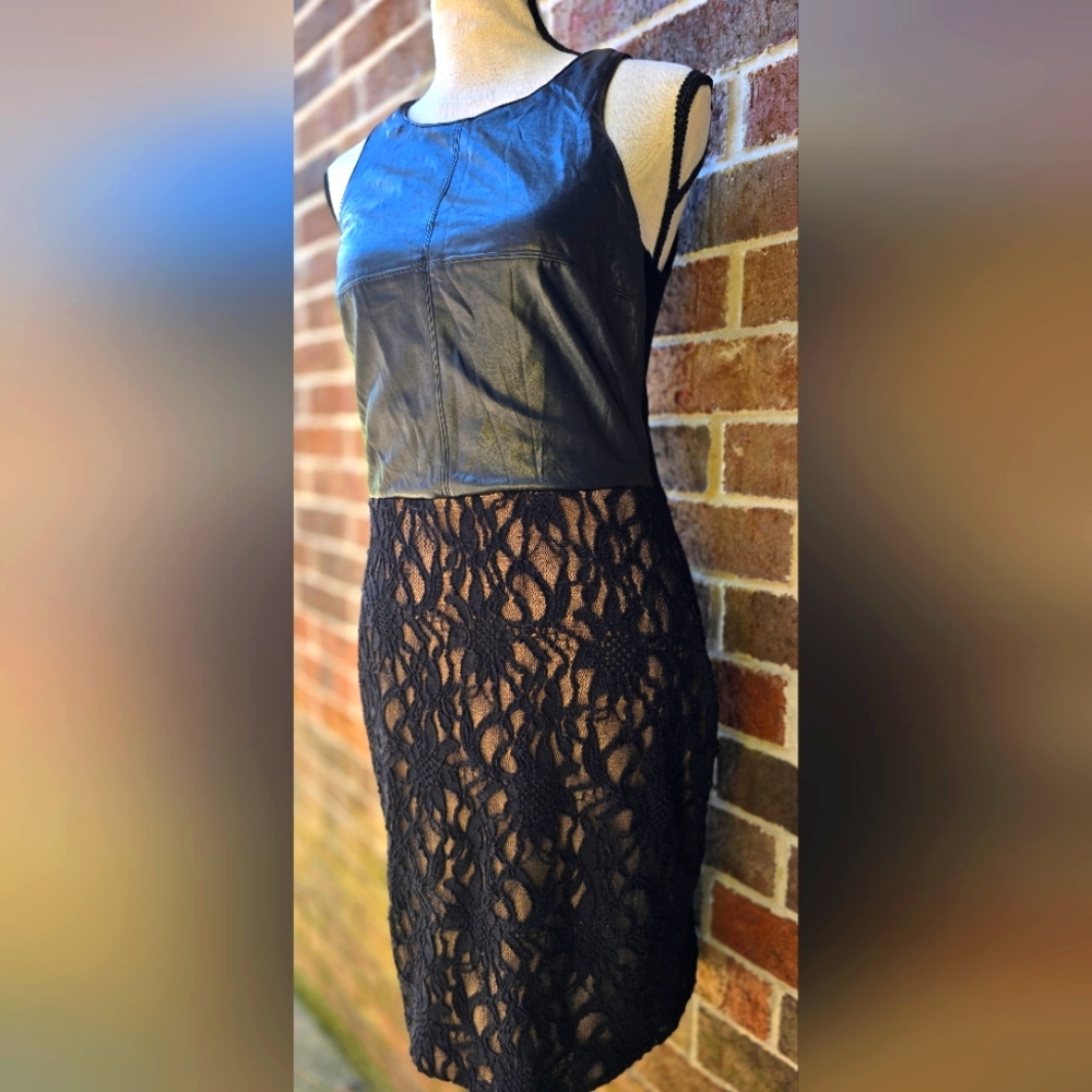 Bailey 44 Leather Lace Bodycon Midi Dress Size M